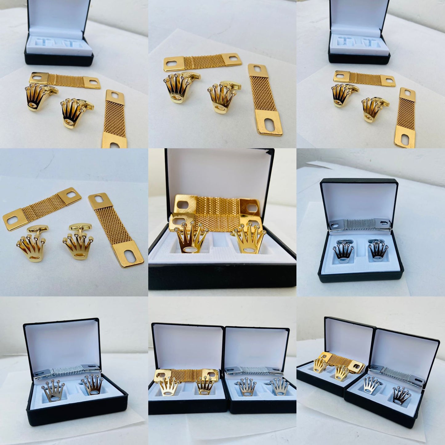 Crown R0LEX Cufflinks with Logo Box and Chain