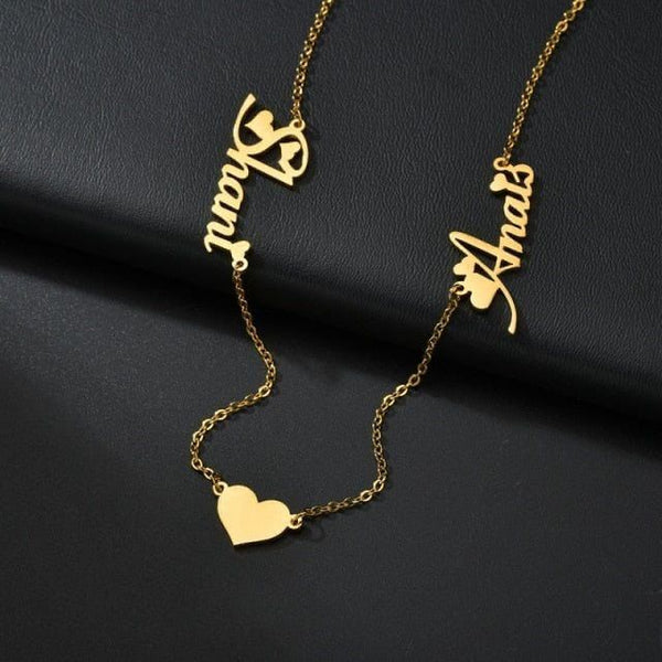 Customize Double Name Necklace with Heart