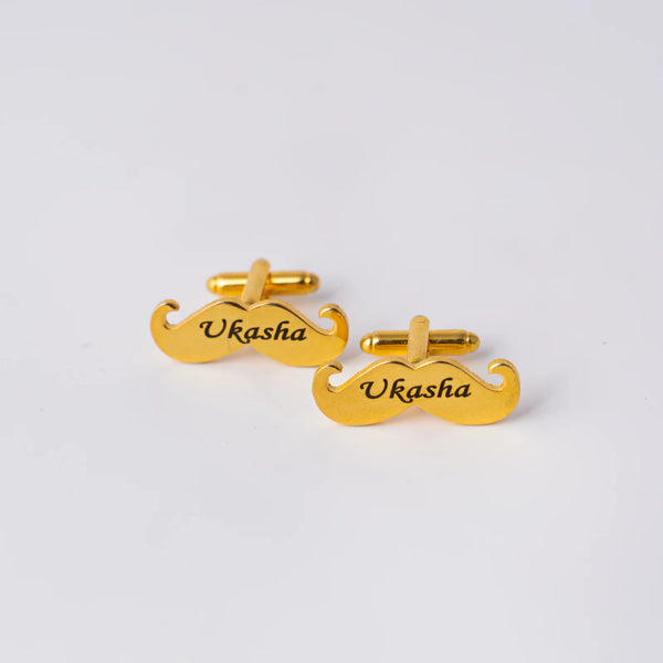 Mustache Name Engraved Cufflinks / Gold & Silver Color